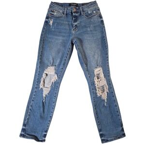 Judy Blue Boyfriend Fit Jeans Women's Size 5/27 Blue Denim Stretch Distressed